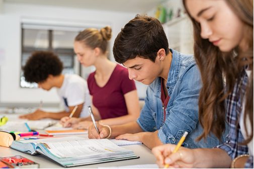 Alumnos estudiando en su colegio de Irlanda